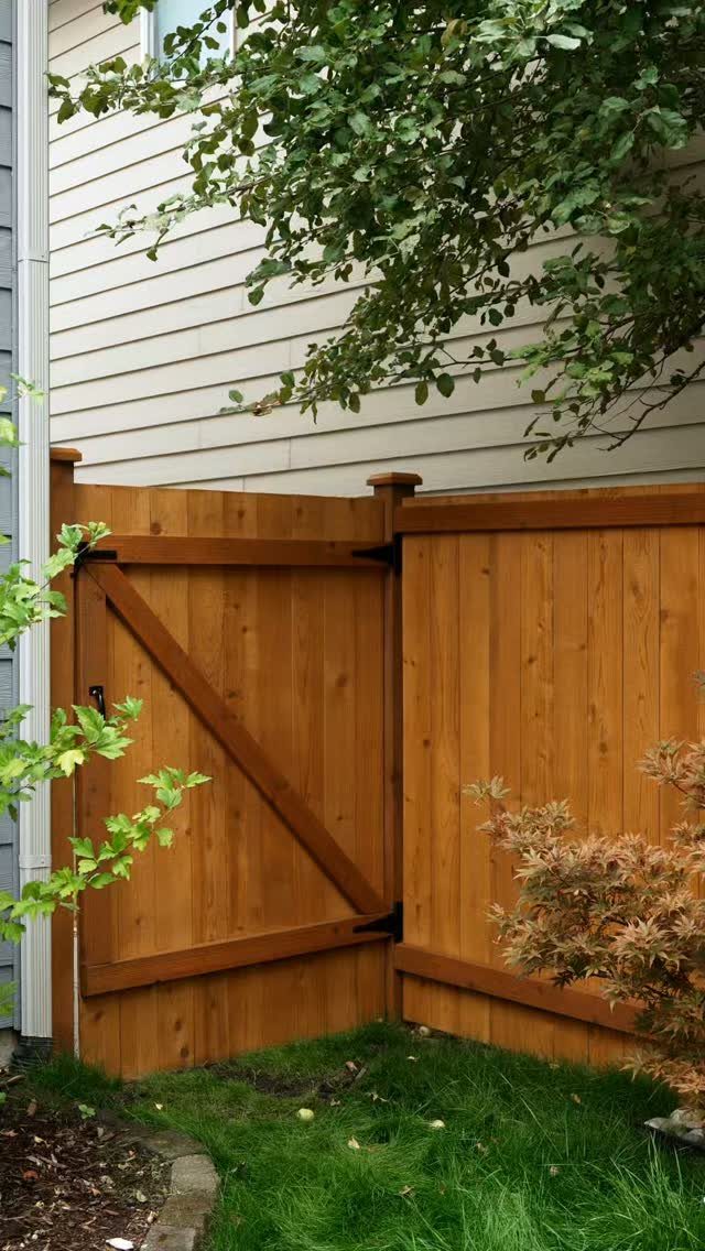 Wooden Privacy Fence: 12 Ideas That Define Your Yard 4 A wooden privacy fence with an integrated gate featuring a diagonal brace design.
